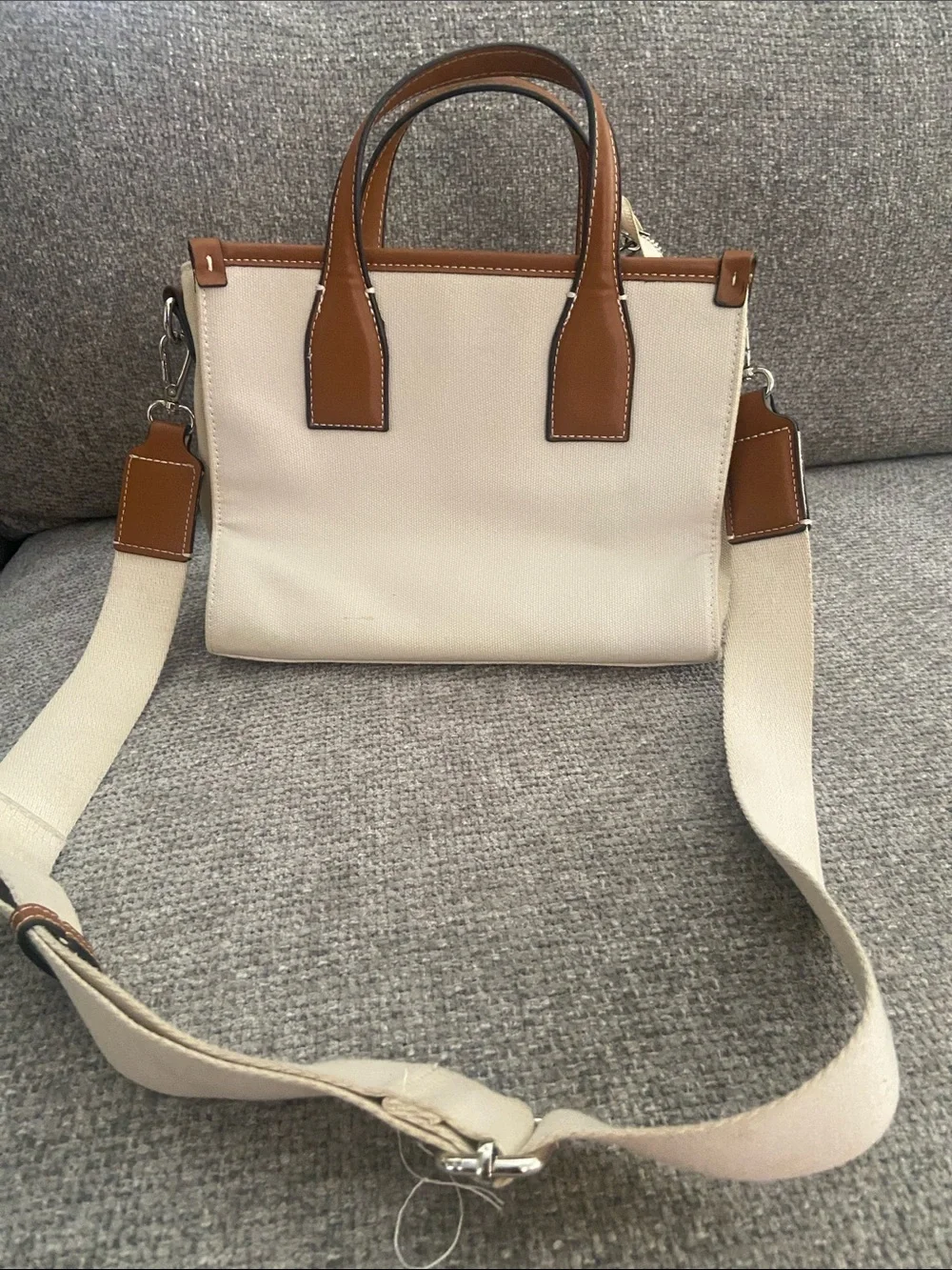Zara Cream and Brown Structured Satchel with Detachable Strap